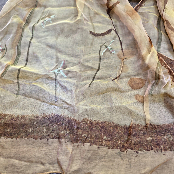 SALVATORE FERRAGAMO Sheer Scarf Silk Rectangle Burnt Orange Flowers Butterflies - Picture 7 of 11